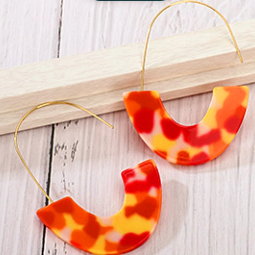 Boho acrylic resin hoop orange yellow earrings..NW